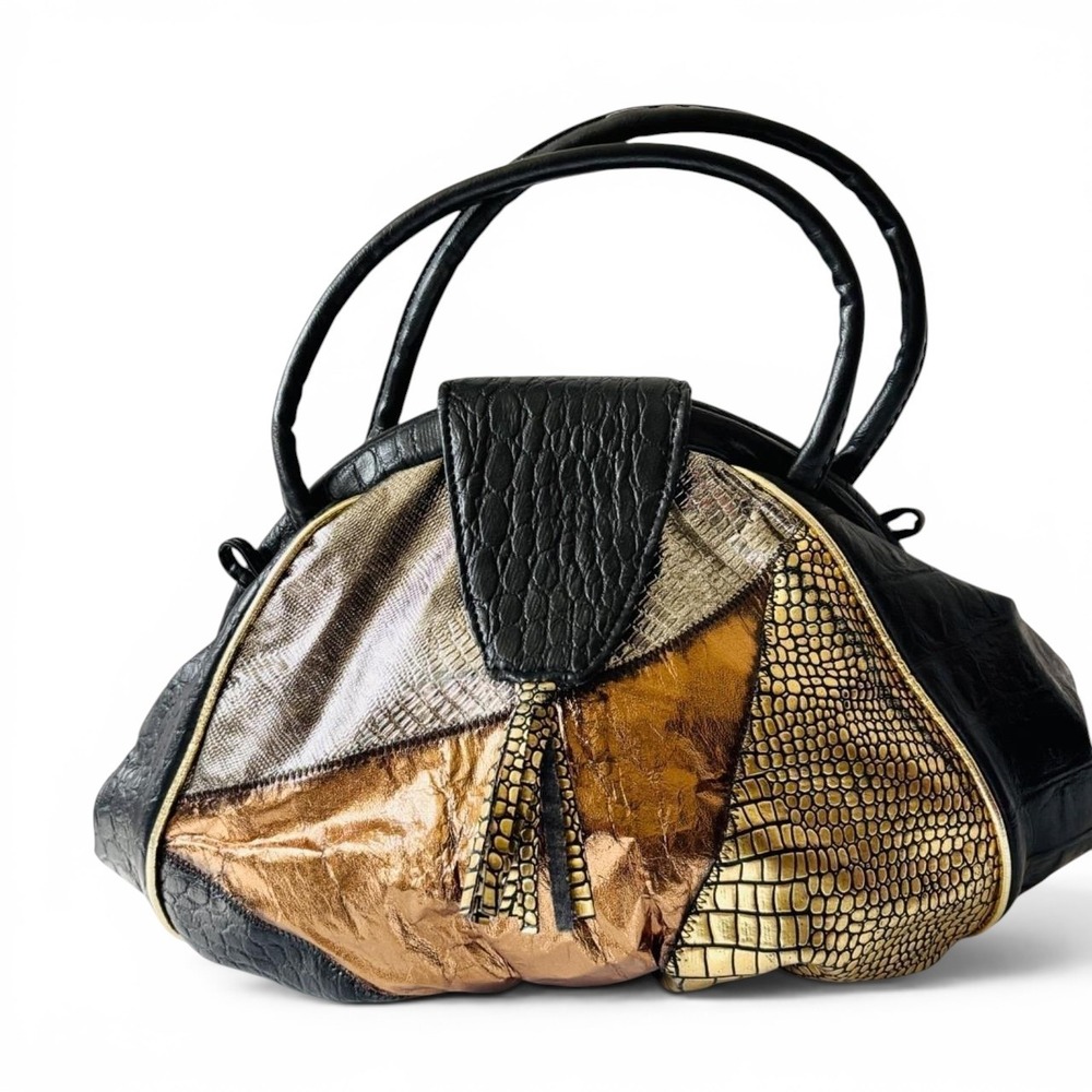 VTG 80s Metallic Gold Large Snakeskin Tassel Crossbody Disco Glam Boho Retro Bag